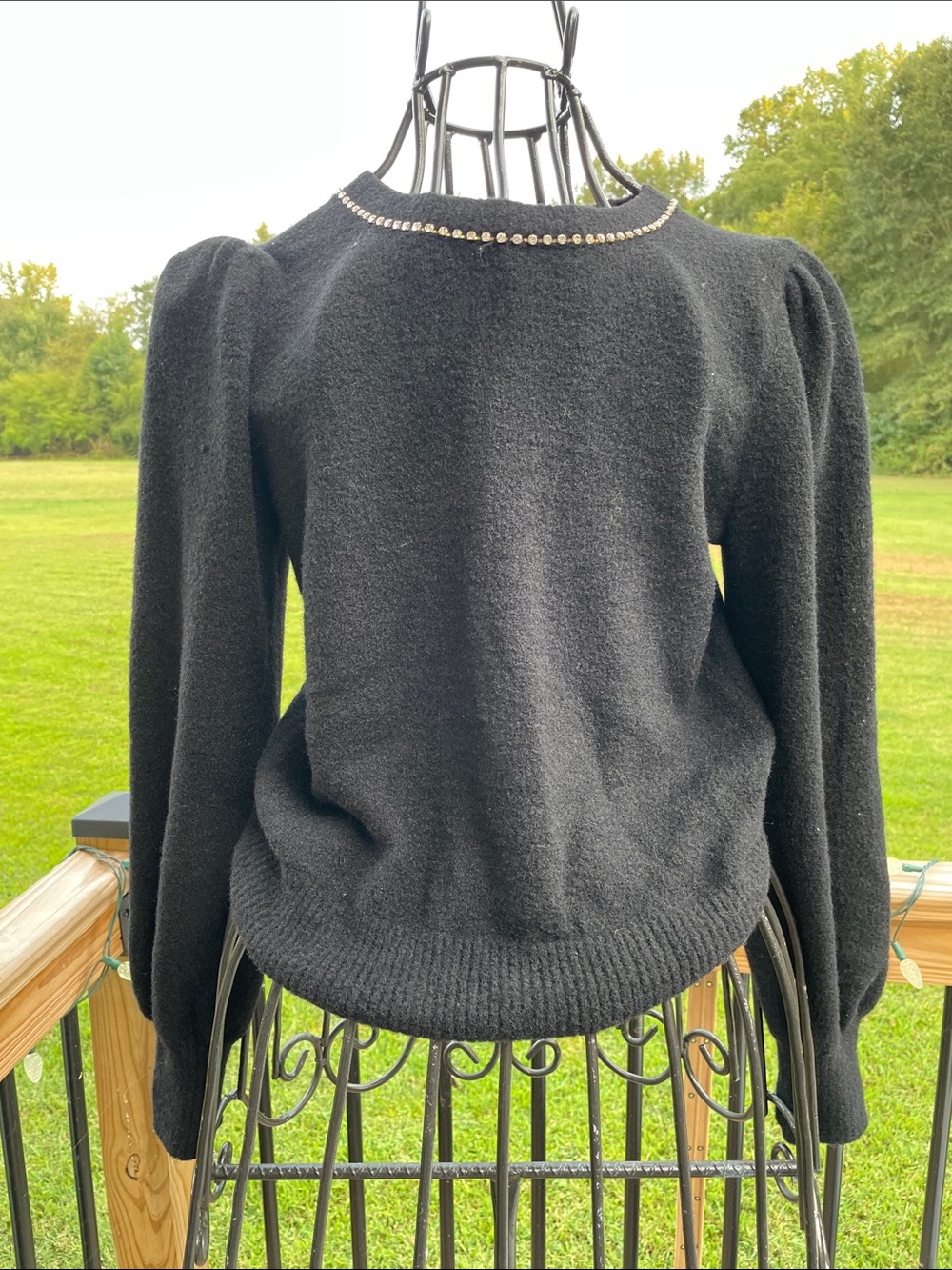 Draper James Black Crewneck Sweater with Rhinestone Neckline